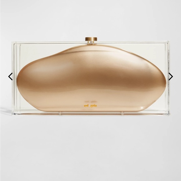 CULT GAIA Metallic Gold Clutch Enclosed In Acrylic-LOWEST PRICE AROUND - Picture 4 of 13